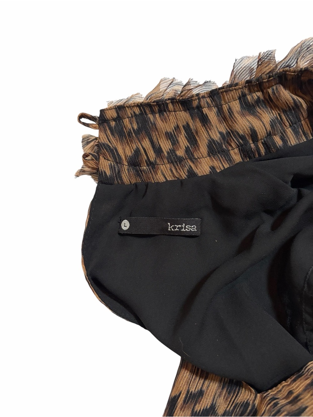Revolve x Krisa Animal Print Ruffled Neck Blouse Size-Large - Picture 5 of 6